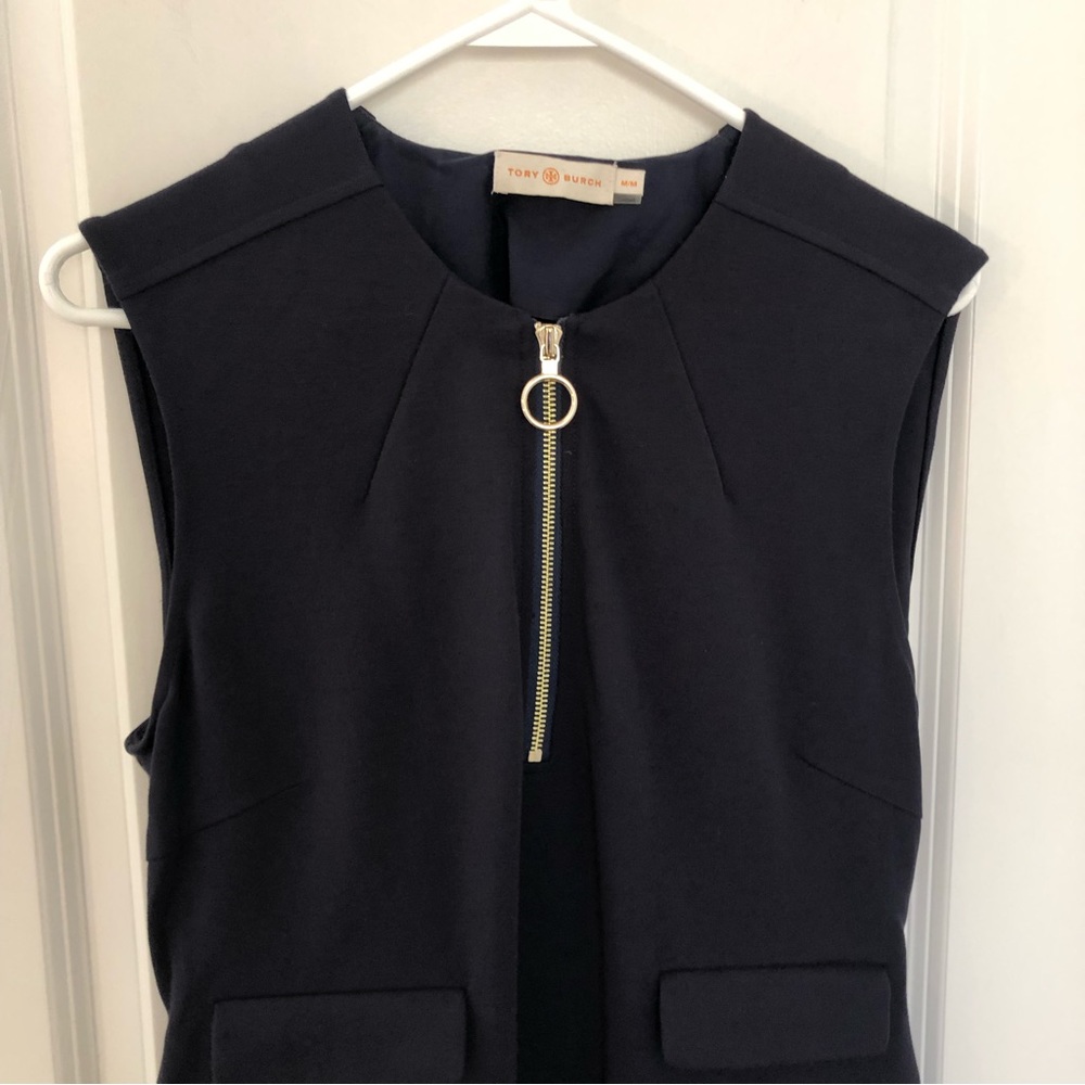 Tory Burch Pencil sheath Dress compression fabric front exposed Zipper pockets M - Picture 2 of 13